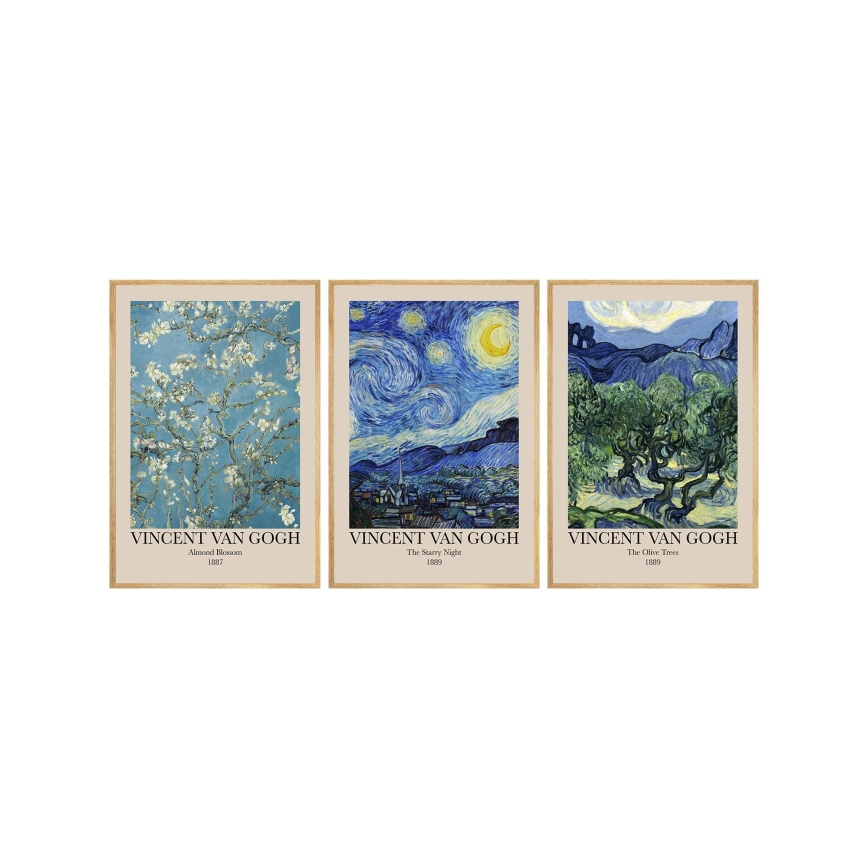 SET 3x Slika u foto okviru 50x70 cm Vincent van Gogh