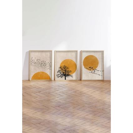 SET 3x Slika u foto okviru 50x70 cm bež/žuta