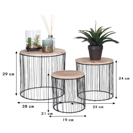 SET 3x Stalak za cvijeće pr. 19/23/28 cm crna/bež