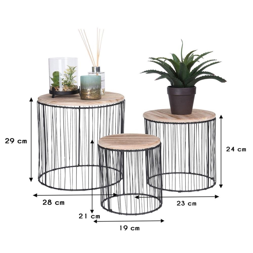SET 3x Stalak za cvijeće promjera 19/23/28 cm crna/bež