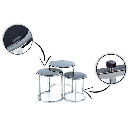 SET 3x Stolić za kavu VANE sjajni krom/crna