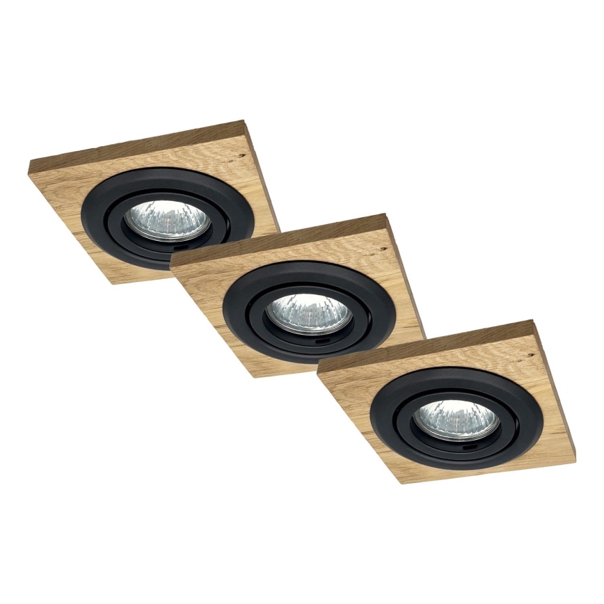 SET 3x Ugradbena svjetiljka TOBBY 1xG9/20W/230V 11,5x11,5 cm hrast/crna