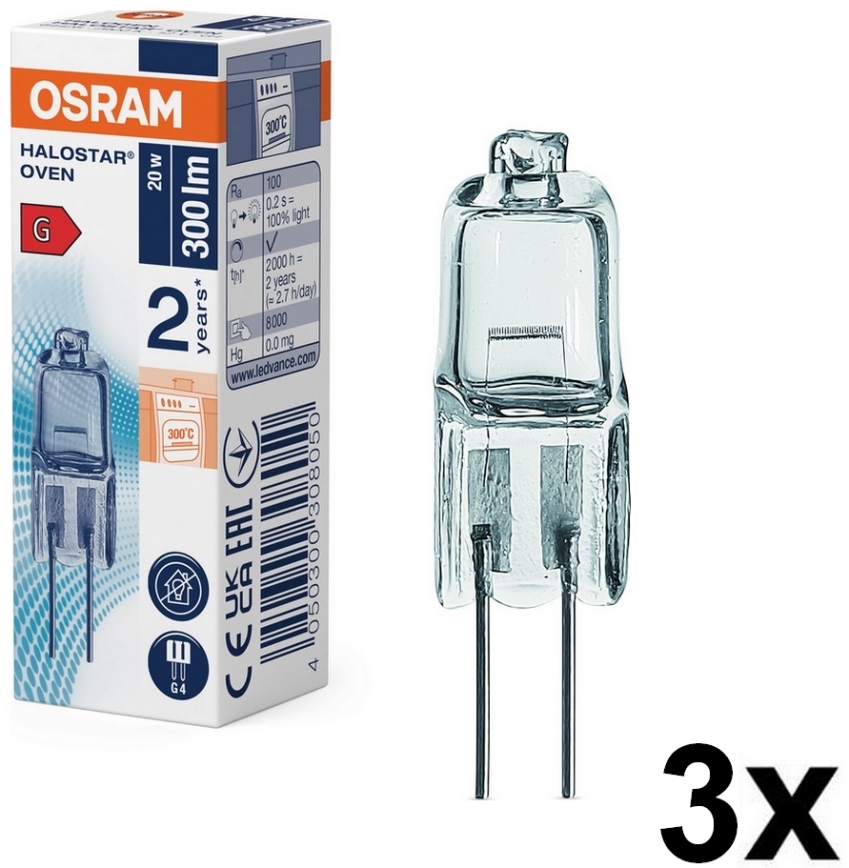 SET 3x žarulja za pećnicu HALOSTAR G4/20W/12V 2700K - Osram