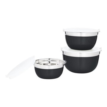 SET 3x Zdjela s poklopcem crna/nehrđajući