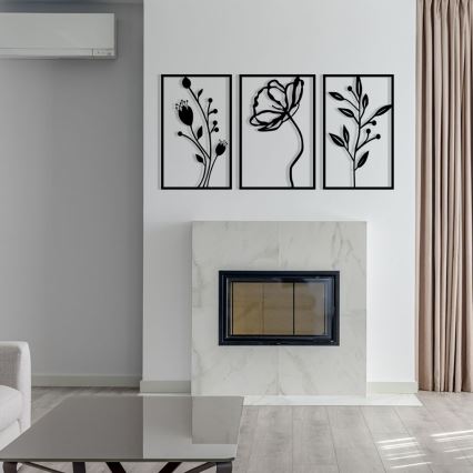 SET 3x Zidna dekoracija 78x39 cm cvijeće metal