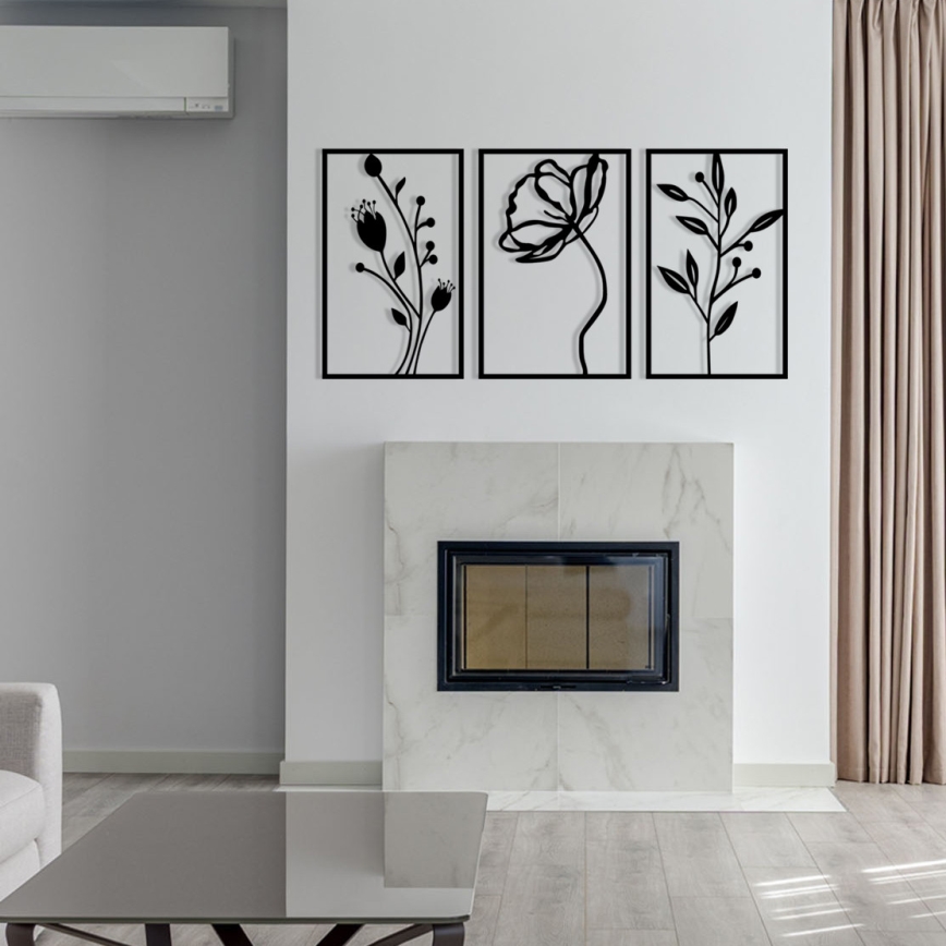 SET 3x Zidna dekoracija 78x39 cm cvijeće metal