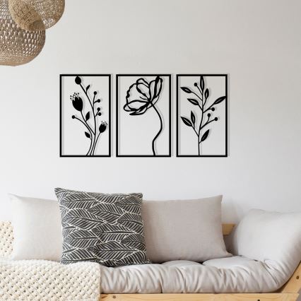 SET 3x Zidna dekoracija 78x39 cm cvijeće metal