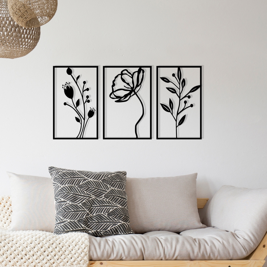 SET 3x Zidna dekoracija 78x39 cm cvijeće metal