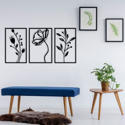 SET 3x Zidna dekoracija 78x39 cm cvijeće metal