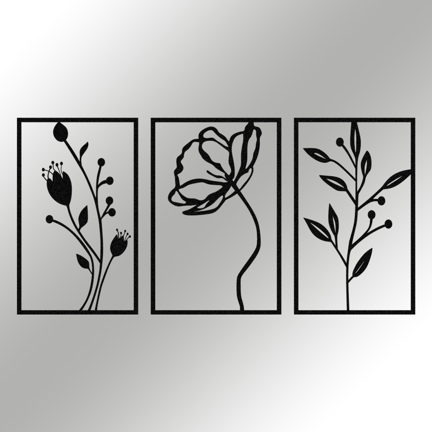 SET 3x Zidna dekoracija 78x39 cm cvijeće metal