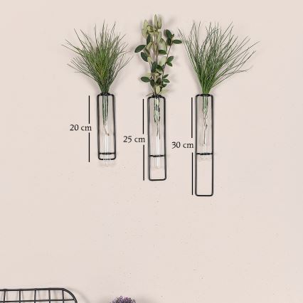 SET 3x Zidna dekoracija za cvijeće 20/25/30 cm crna