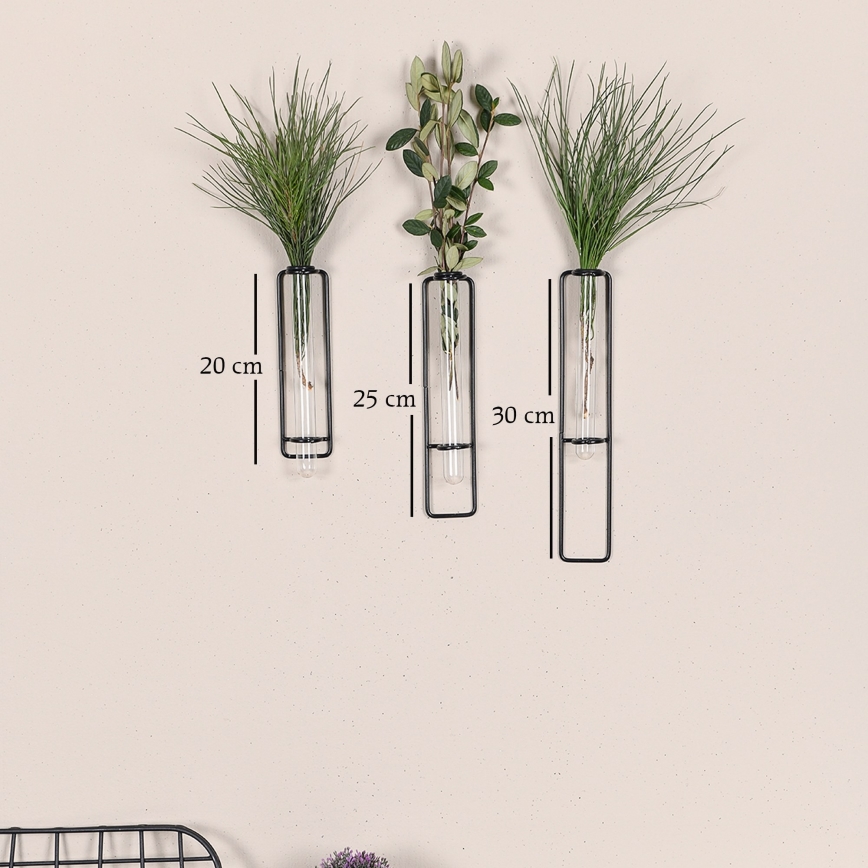 SET 3x Zidna dekoracija za cvijeće 20/25/30 cm crna