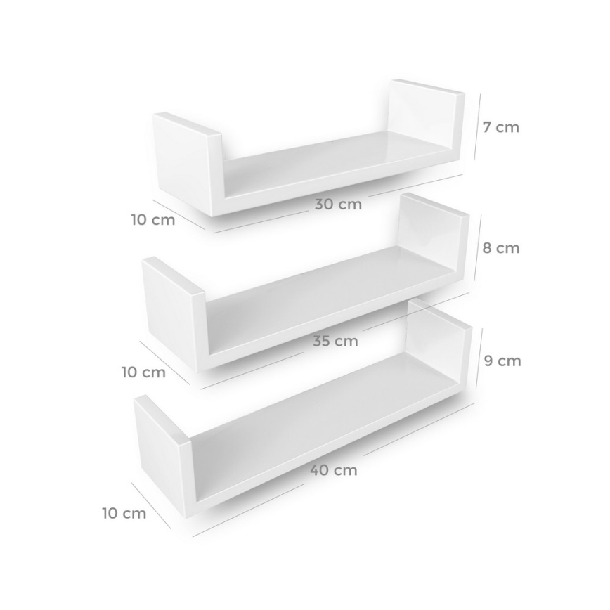 Set 3x zidnih polica SHELFY, bijele boje