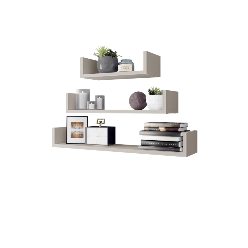 SET 3x zidnih polica TRIO 40/60/80x11x18 cm kašmir