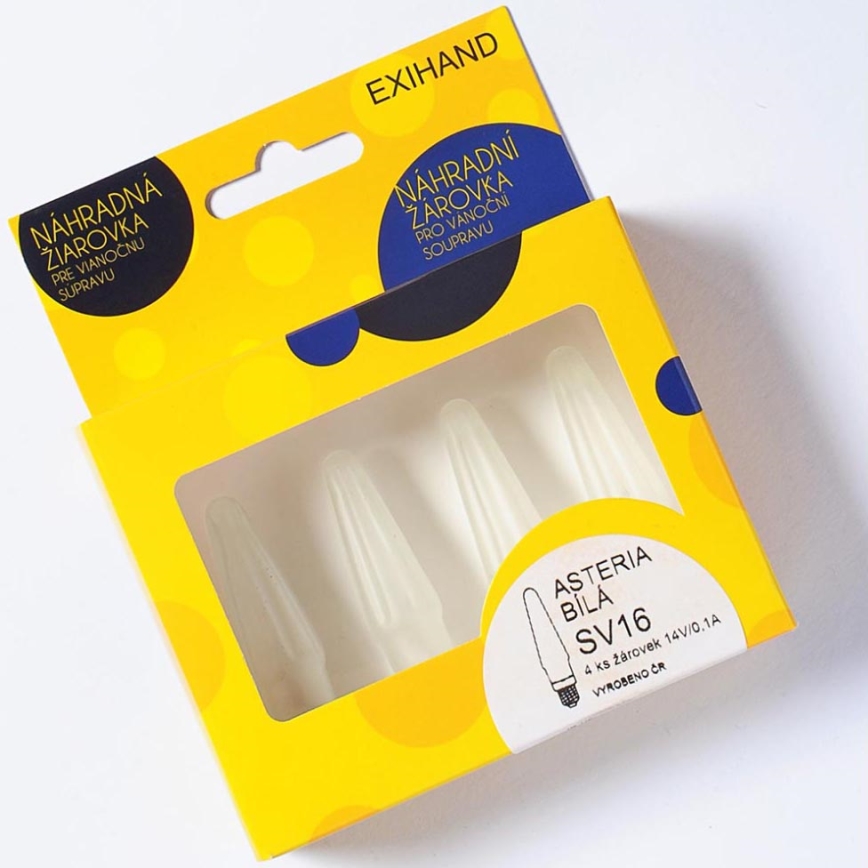 SET 4 x Zamjenska žarulja ASTERIA E10/14V/0,1A bijela, Proizvedeno u Češkoj