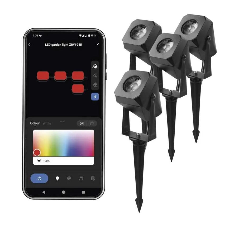 SET 4x LED RGBIC Prigušiva vanjska lampa LED/7W/230V 3000-6500K IP65 Wi-Fi Tuya