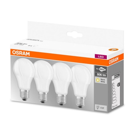 SET 4x LED žarulja A60 E27/9W/230V 2700K - Osram