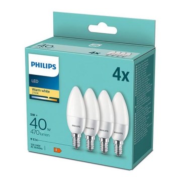 SET 4x LED Žarulja Philips B35 E14/5W/230V 2700K