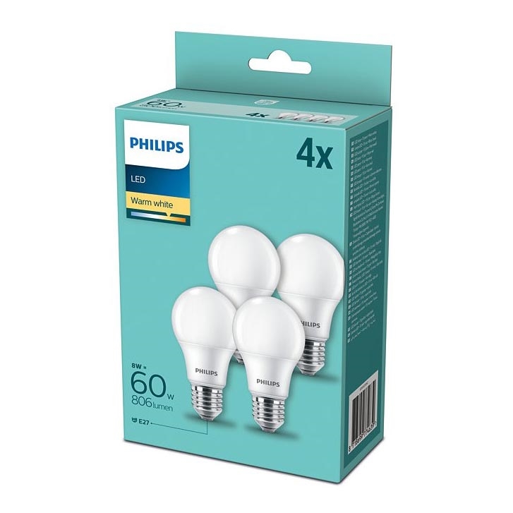 SET 4x LED Žarulja Philips E27/8W/230V 2700K