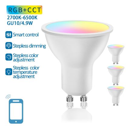 Komplet 4x LED RGBW pametnih prigušivačkih žarulja GU10/4,9W/230V 2700-6500K - Aigostar