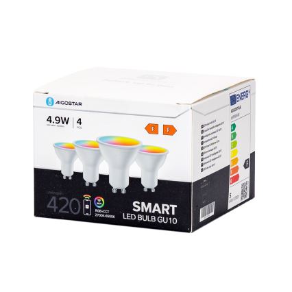 Komplet 4x LED RGBW pametnih prigušivačkih žarulja GU10/4,9W/230V 2700-6500K - Aigostar