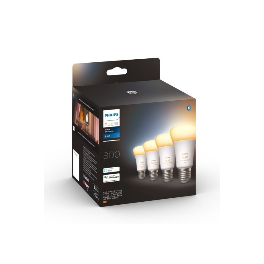 SET 4xLED Prigušiva žarulja Philips Hue WHITE AMBIANCE E27/6W/230V 2200-6500K