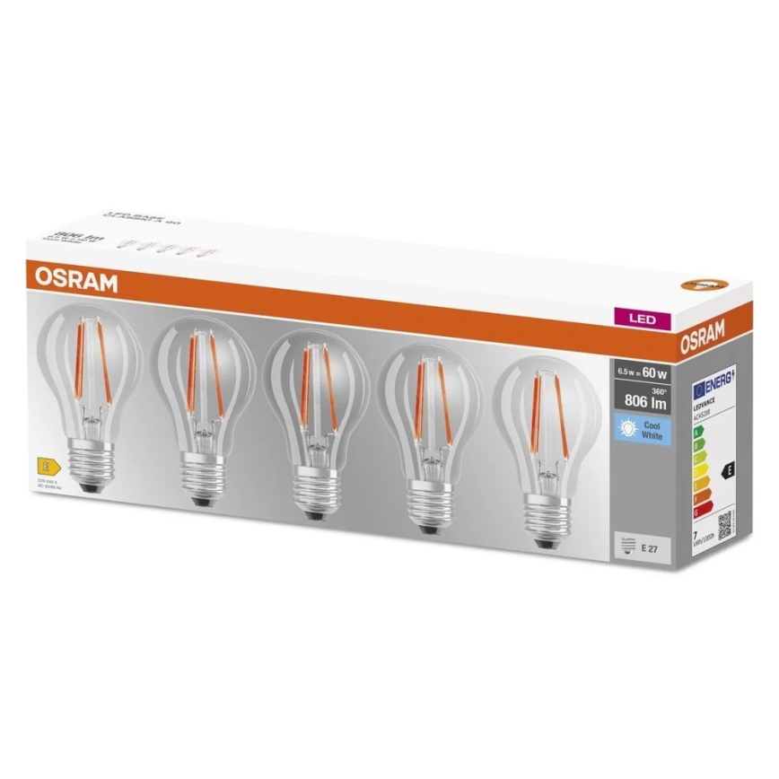SET 5x LED žarulja BASE CLASSIC FILAMENT A60 E27/7W/230V 4000K - Osram