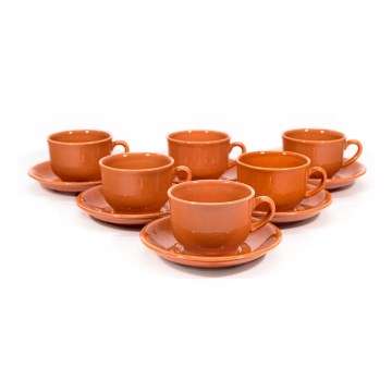 Set 6x keramička šalica Lucie s tanjurićem boja lososa