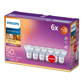 SET 6x LED Prigušiva žarulja Philips Warm Glow GU10/3,8W/230V 2200-2700K CRI 90