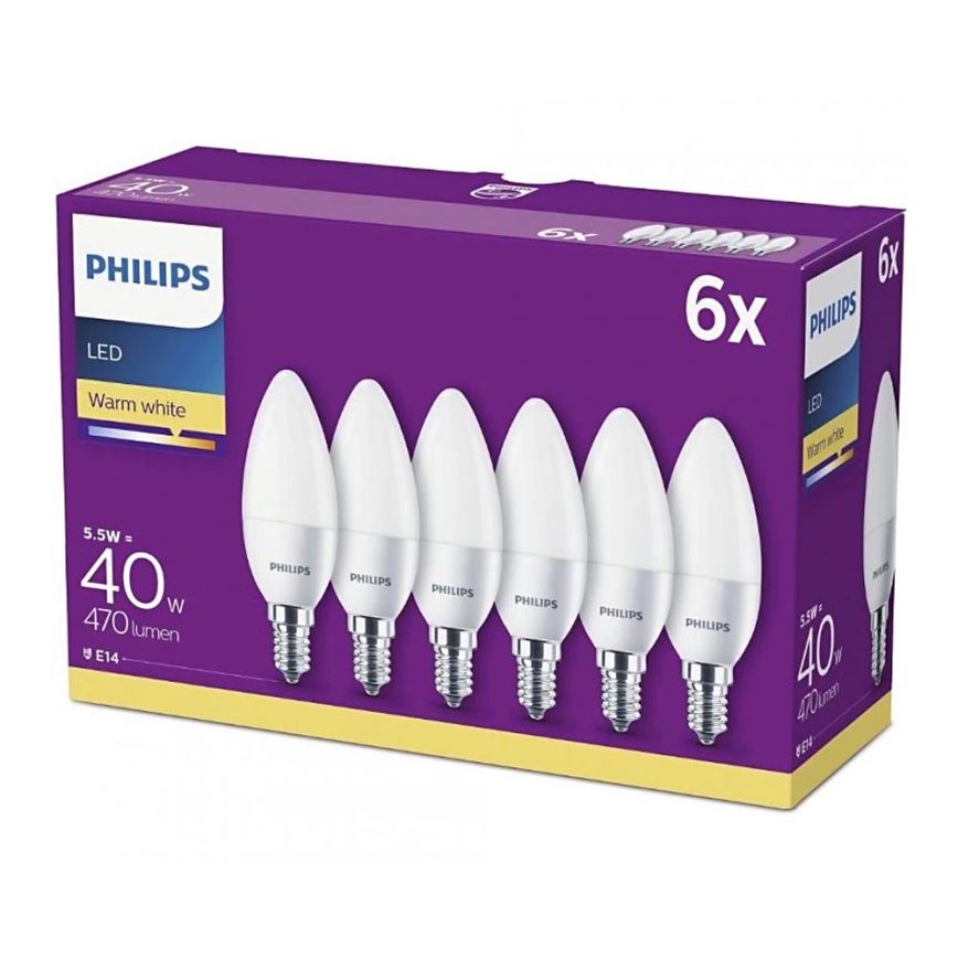 SET 6x LED Žarulja Philips B35 E14/5,5W/230V 2700K