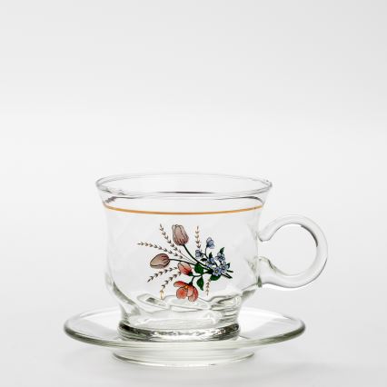 Set 6x staklena šalica s tanjurićem prozirna buket cvijeća br. 3
