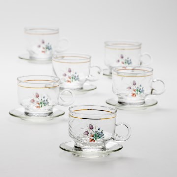 Set 6x staklena šalica s tanjurićem prozirna buket cvijeća br. 5