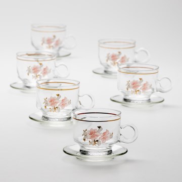 Set 6x staklena šalica s tanjurićem prozirna buket cvijeća br. 6