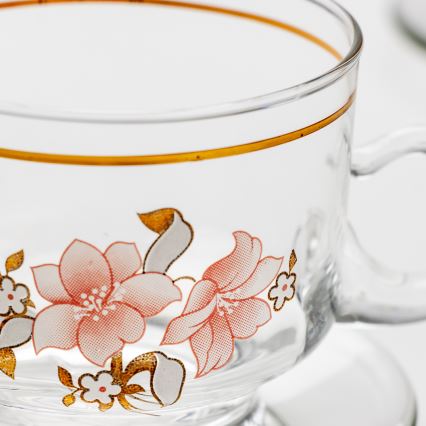 Set 6x staklena šalica s tanjurićem prozirna buket cvijeća br. 6
