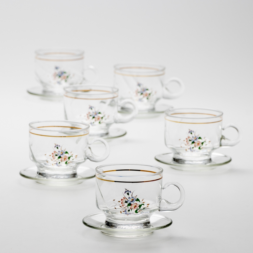 Set 6x staklena šalica s tanjurićem prozirna buket cvijeća br. 8