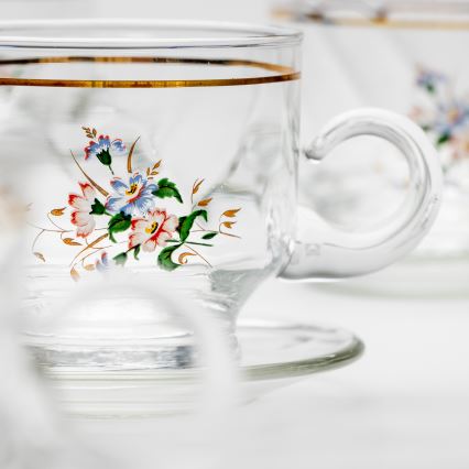 Set 6x staklena šalica s tanjurićem prozirna buket cvijeća br. 8