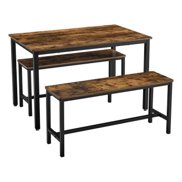 SET Barski stol 110x70 cm + 2x klupe 97x30 cm TREVOR smeđa/crna
