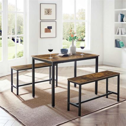 SET Barski stol 110x70 cm + 2x klupe 97x30 cm TREVOR smeđa/crna