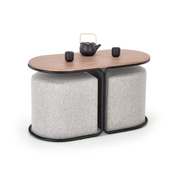 SET Konferencijski stolić NILDO 90x45 cm + 2x tabure smeđa/siva