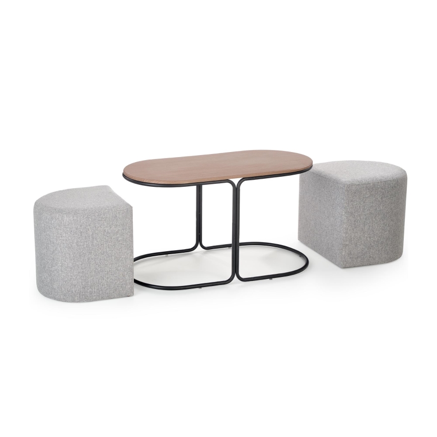 SET Konferencijski stolić NILDO 90x45 cm + 2x tabure smeđa/siva
