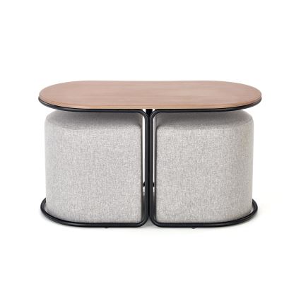 SET Konferencijski stolić NILDO 90x45 cm + 2x tabure smeđa/siva