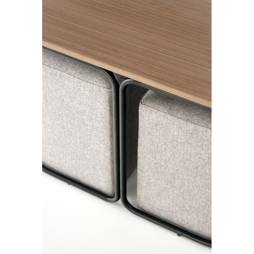 SET Konferencijski stolić NILDO 90x45 cm + 2x tabure smeđa/siva