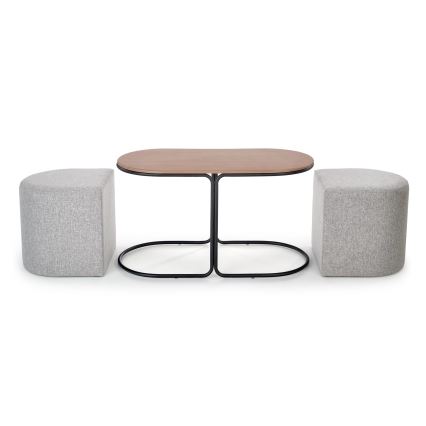 SET Konferencijski stolić NILDO 90x45 cm + 2x tabure smeđa/siva