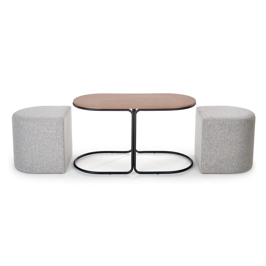 SET Konferencijski stolić NILDO 90x45 cm + 2x tabure smeđa/siva