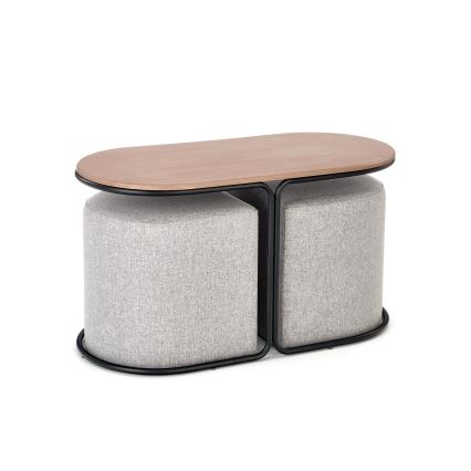 SET Konferencijski stolić NILDO 90x45 cm + 2x tabure smeđa/siva