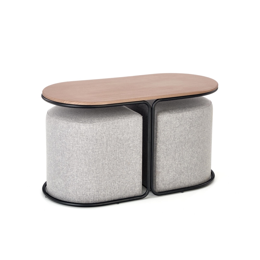 SET Konferencijski stolić NILDO 90x45 cm + 2x tabure smeđa/siva