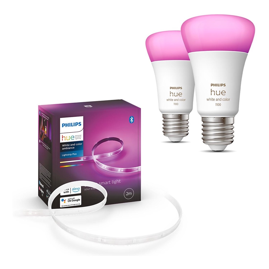 SET - LED RGBW Prigušiva traka Philips Hue WHITE AND COLOR AMBIANCE 2m LED/20W/230V + 2x LED Prigušiva žarulja Philips A60 E27/9W/230V 2000-6500K