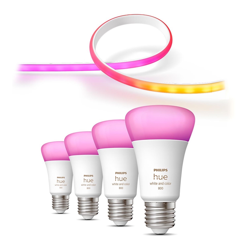 SET - LED RGBW Prigušiva traka Philips Hue WHITE AND COLOR AMBIANCE 2m LED/20W/230V + 4x Prigušiva žarulja Philips A60 E27/6,5W/230V 2000-6500K