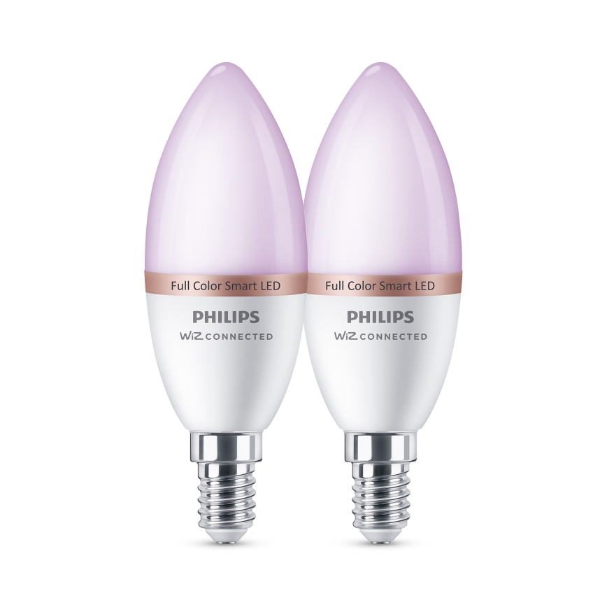 Komplet od 2 LED RGB žarulje s mogućnošću prigušivanja Philips SMART C37 E14/4,9W/230V 2200-6500K CRI 90