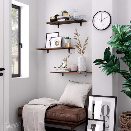 Set od 2 zidne police SHELFY, smeđa/crna